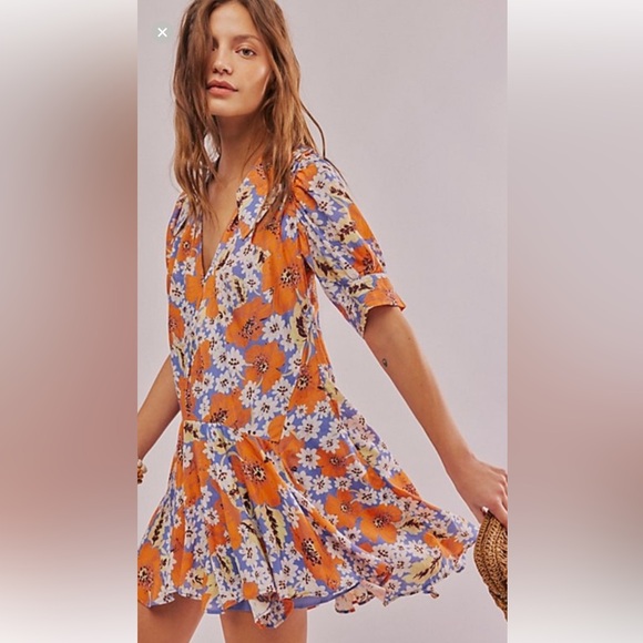 Free People Dresses & Skirts - NWT Free People Sugar Crush Orange Floral Mini Dress Women’s Medium